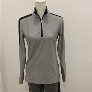 Lauren Ralph Lauren 1/4 Zip Long Sleeve Athleisure Top. Waffles w/Blk Trim. EUC